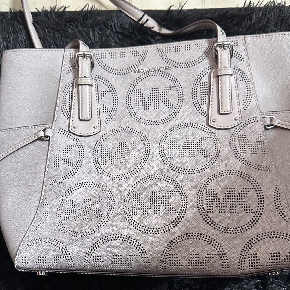 Michael Kors Perforated Logo Tote in Light Gray